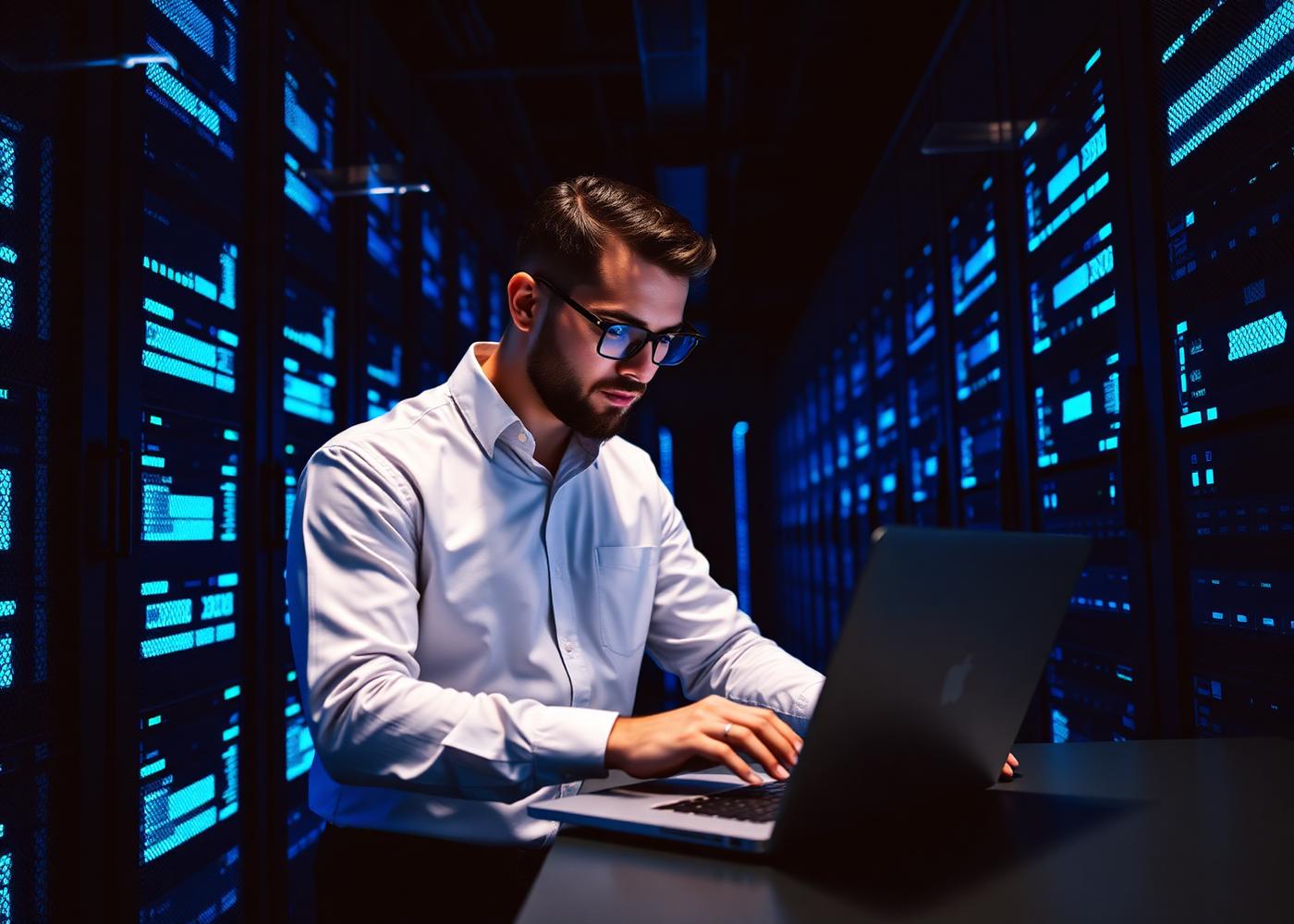 Profissional de TI em data center